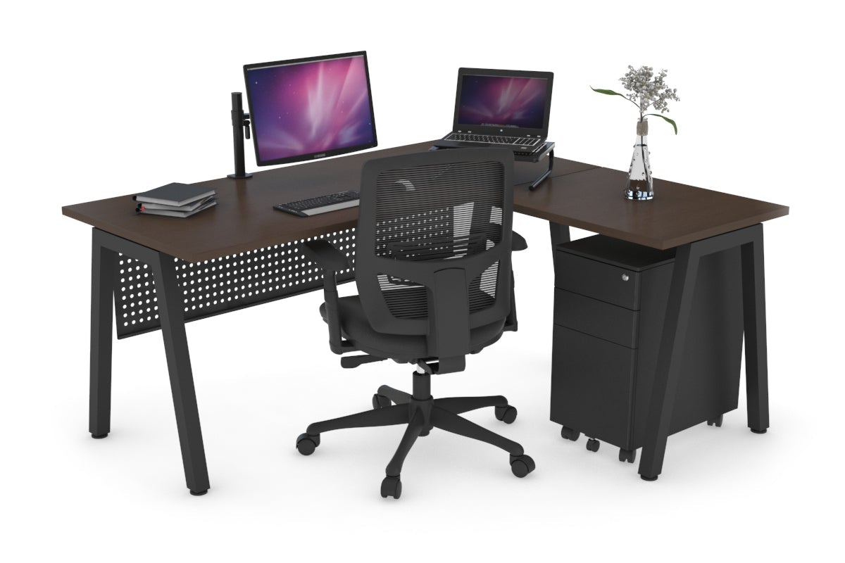 Quadro A Leg L-Shaped Corner Office Desk [1400L x 1450W] Jasonl black leg wenge black modesty