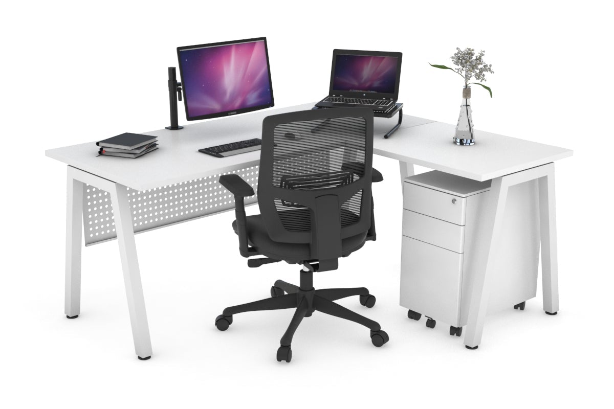 Quadro A Leg L-Shaped Corner Office Desk [1400L x 1450W] Jasonl white leg white white modesty