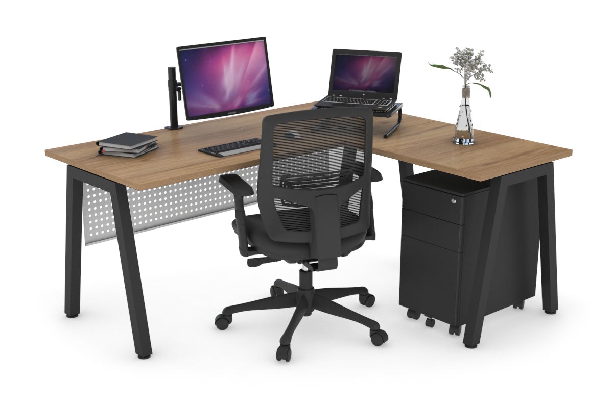 Quadro A Leg L-Shaped Corner Office Desk [1400L x 1450W] Jasonl black leg salvage oak white modesty