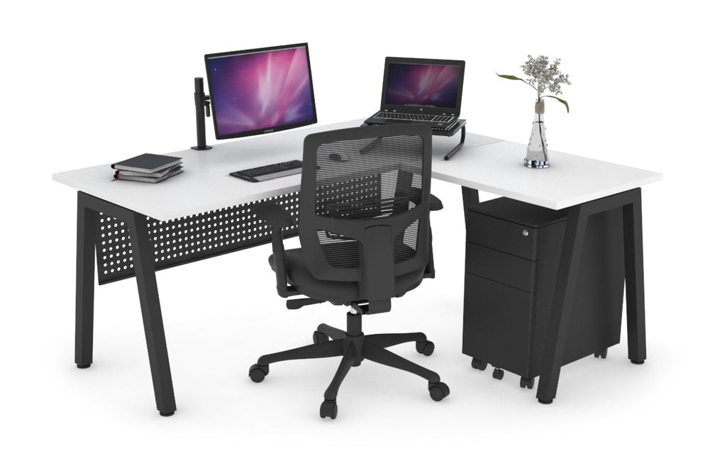 Quadro A Legs L-Shaped Corner Office Desk [1400L x 1450W]-black leg white black modesty