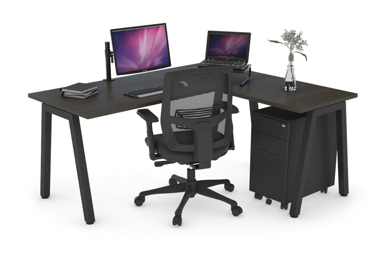 Quadro A Leg L-Shaped Corner Office Desk [1400L x 1450W] Jasonl black leg dark oak none