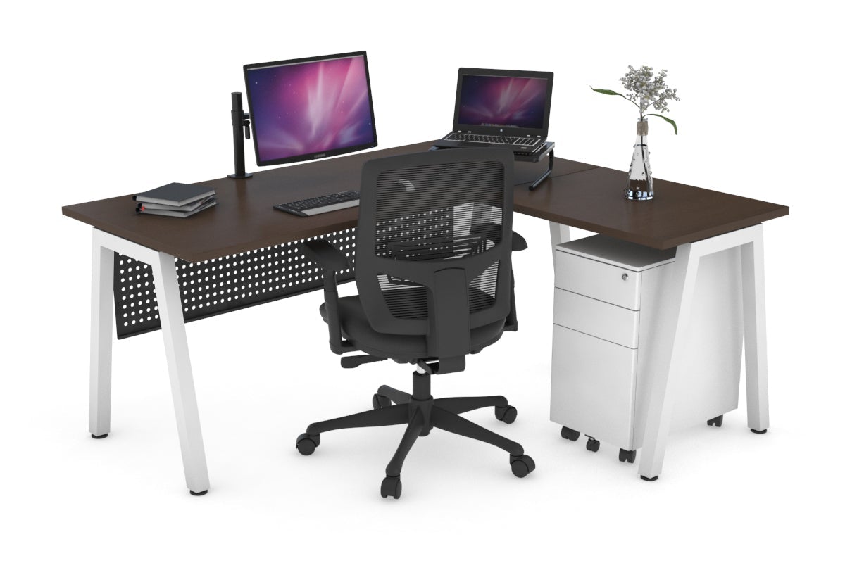 Quadro A Leg L-Shaped Corner Office Desk [1400L x 1450W] Jasonl white leg wenge black modesty