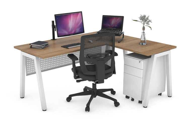 Quadro A Leg L-Shaped Corner Office Desk [1400L x 1450W] Jasonl white leg salvage oak white modesty