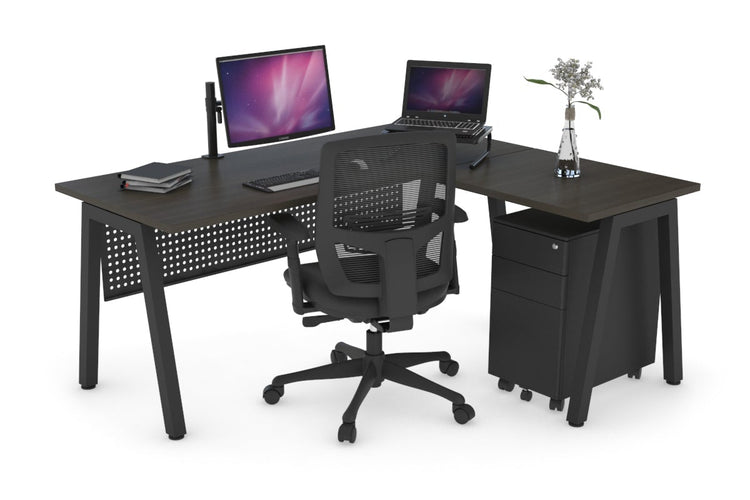 Quadro A Leg L-Shaped Corner Office Desk [1400L x 1450W] Jasonl black leg dark oak black modesty