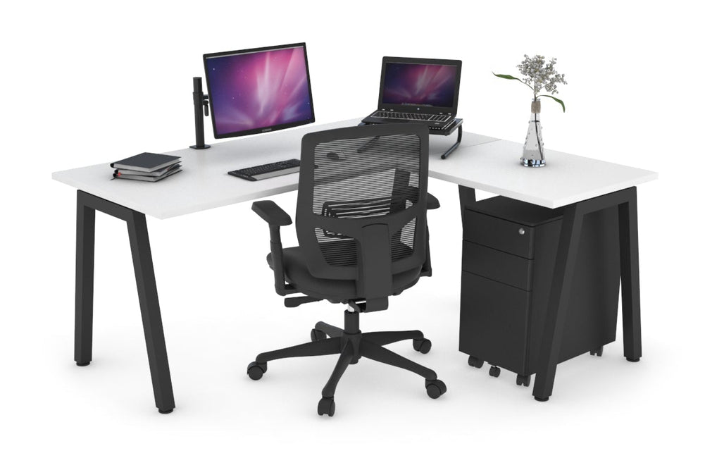 Quadro A Legs L-Shaped Corner Office Desk [1400L x 1450W]-black leg white none
