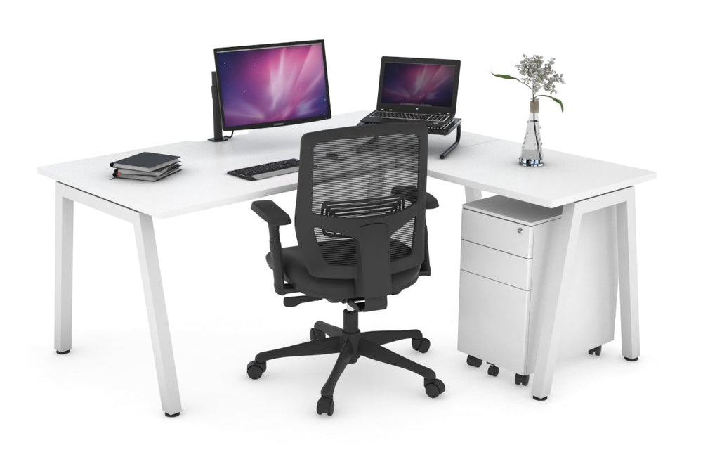 Quadro A Legs L-Shaped Corner Office Desk [1400L x 1800W with Cable Scallop]-white leg white none
