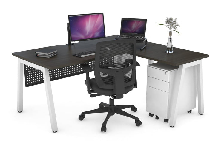 Quadro A Leg L-Shaped Corner Office Desk [1400L x 1800W with Cable Scallop] Jasonl white leg dark oak black modesty