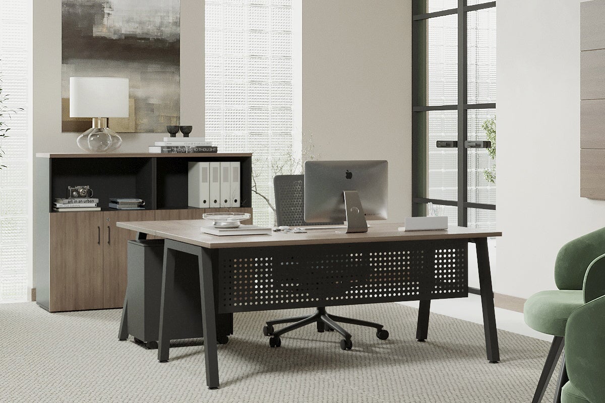 Quadro A Leg L-Shaped Corner Office Desk [1600L x 1800W with Cable Scallop] Jasonl 
