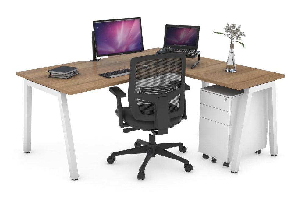 Quadro A Legs L-Shaped Corner Office Desk [1600L x 1800W with Cable Scallop]-white leg salvage oak none