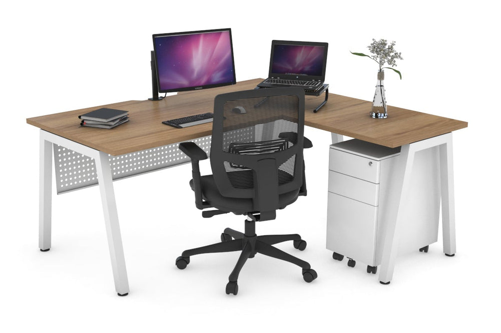 Quadro A Legs L-Shaped Corner Office Desk [1600L x 1800W with Cable Scallop]-white leg salvage oak white modesty