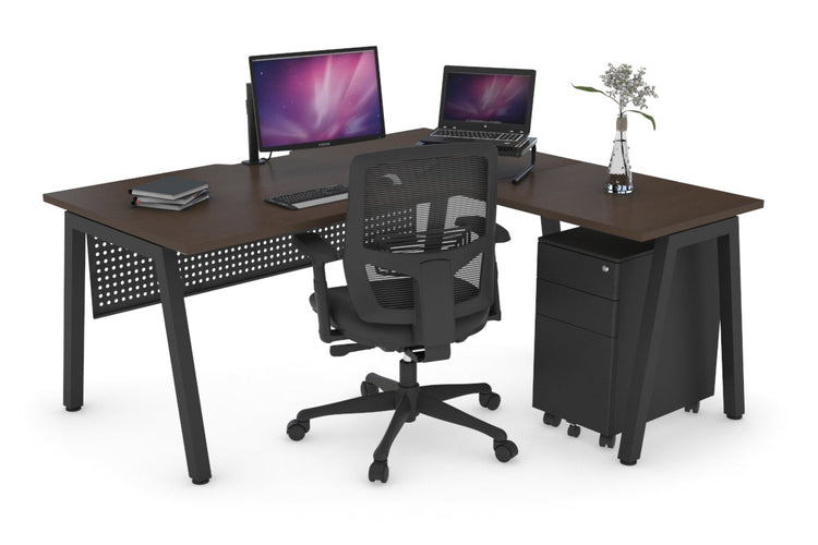 Quadro A Leg L-Shaped Corner Office Desk [1800L x 1550W with Cable Scallop] Jasonl black leg wenge black modesty