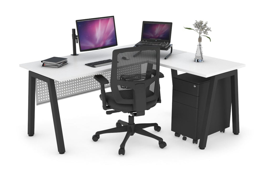 Quadro A Legs L-Shaped Corner Office Desk [1800L x 1700W]-black leg white white modesty