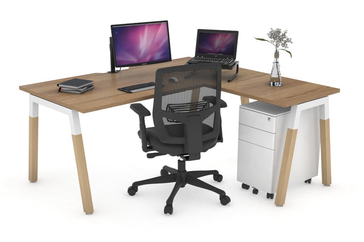 Quadro A Leg - L Shaped Corner Office Desk - Wood Leg Cross Beam [1400L x 1550W with Cable Scallop] Jasonl white leg salvage oak none