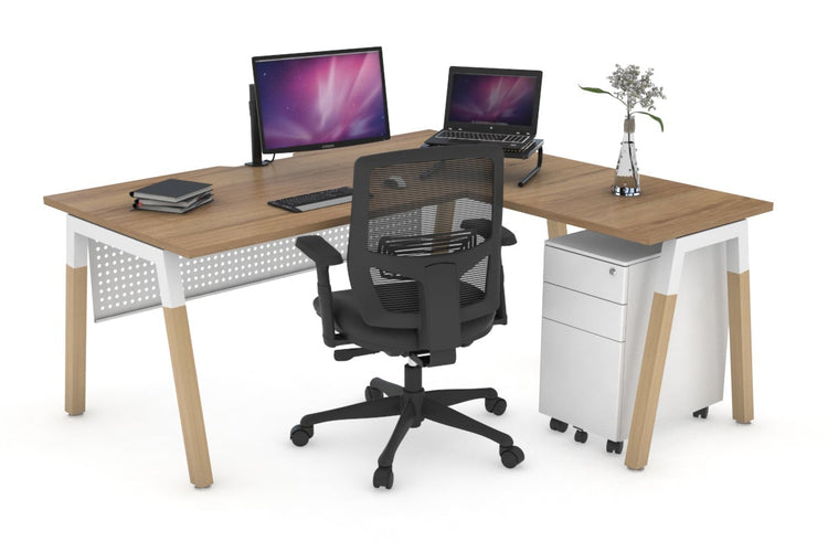 Quadro A Leg - L Shaped Corner Office Desk - Wood Leg Cross Beam [1400L x 1800W with Cable Scallop] Jasonl white leg salvage oak white modesty