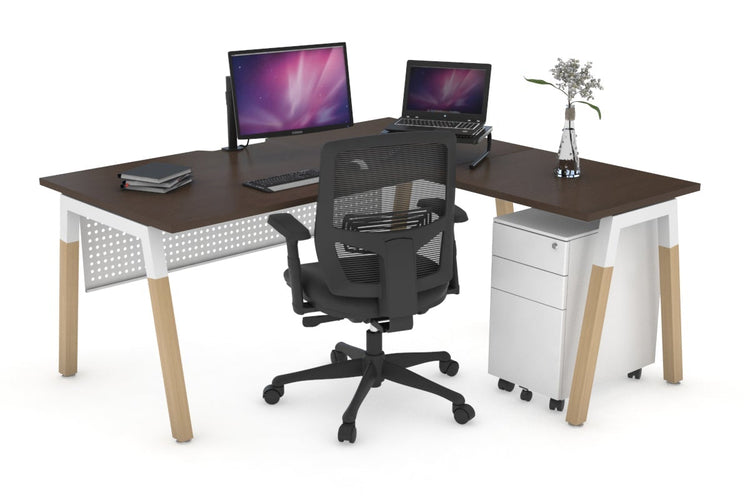 Quadro A Leg - L Shaped Corner Office Desk - Wood Leg Cross Beam [1400L x 1800W with Cable Scallop] Jasonl white leg wenge white modesty