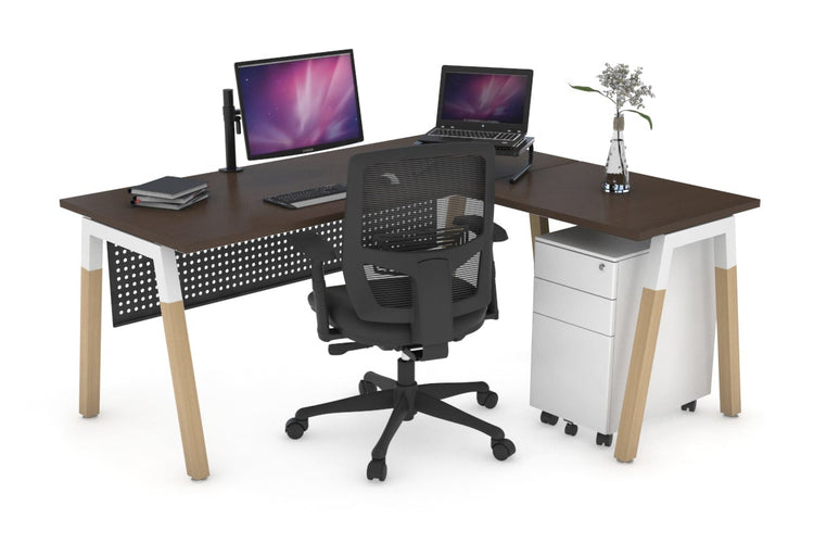 Quadro A Leg - L Shaped Corner Office Desk - Wood Leg Cross Beam [1800L x 1450W] Jasonl white leg wenge black modesty