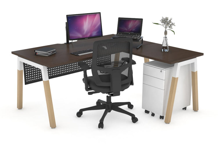 Quadro A Leg - L Shaped Corner Office Desk - Wood Leg Cross Beam [1800L x 1550W with Cable Scallop] Jasonl white leg wenge black modesty