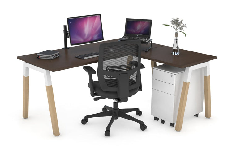 Quadro A Leg - L Shaped Corner Office Desk - Wood Leg Cross Beam [1800L x 1700W] Jasonl white leg wenge none