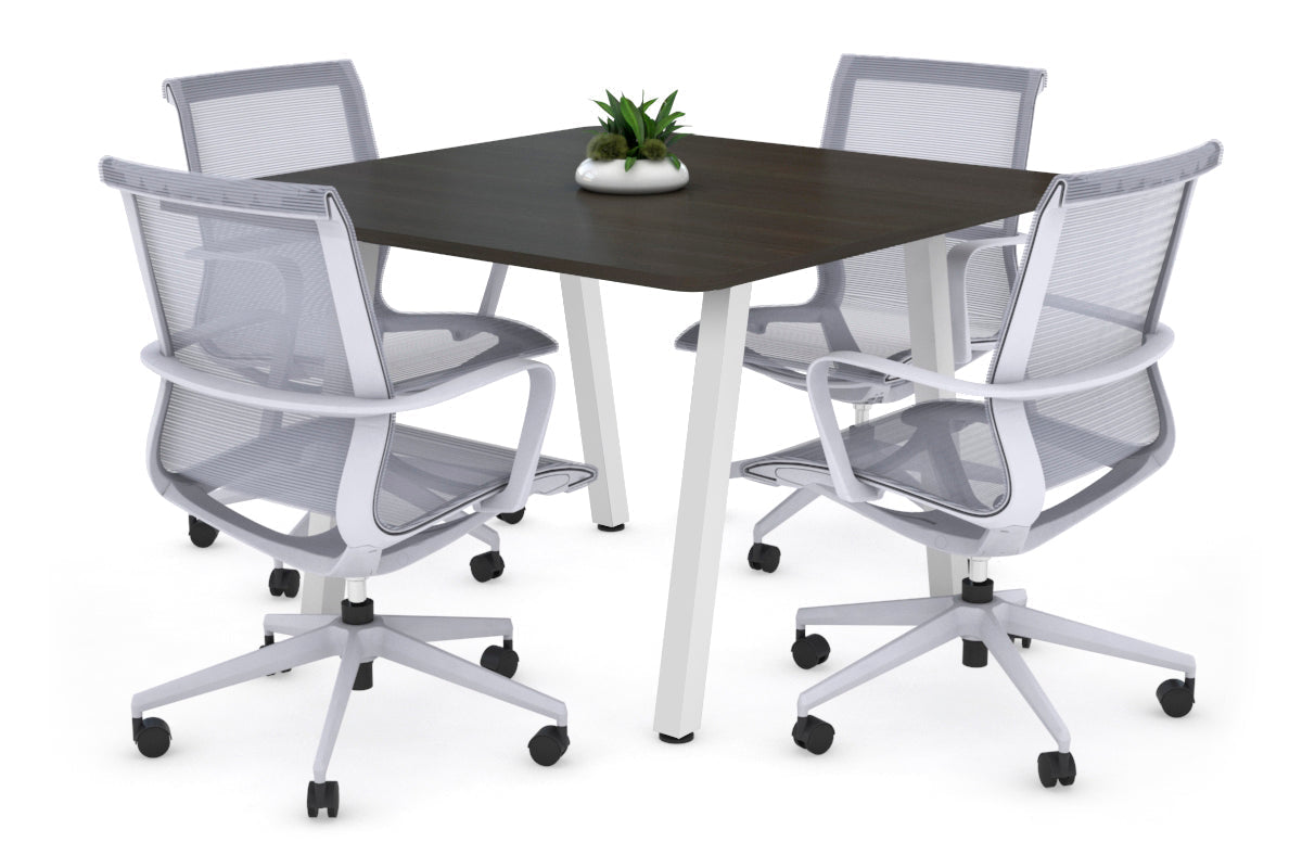 Quadro A Leg Modern Boardroom Table - Rounded Corners [1100L x 1100W] Jasonl white leg dark oak 