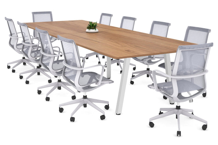 Quadro A Leg Modern Boardroom Table - Rounded Corners [3200L x 1100W] Jasonl white leg salvage oak 