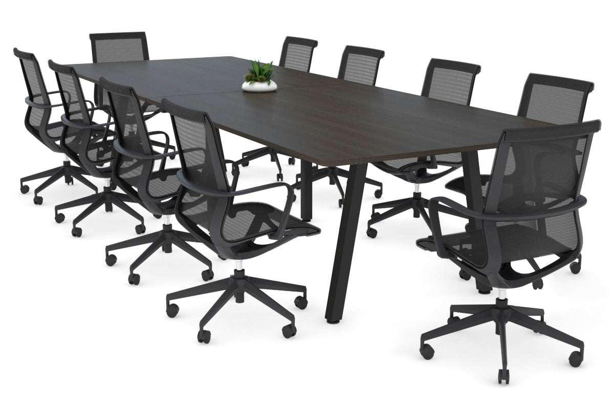 Quadro A Leg Modern Boardroom Table - Rounded Corners [3200L x 1100W] Jasonl black leg dark oak 