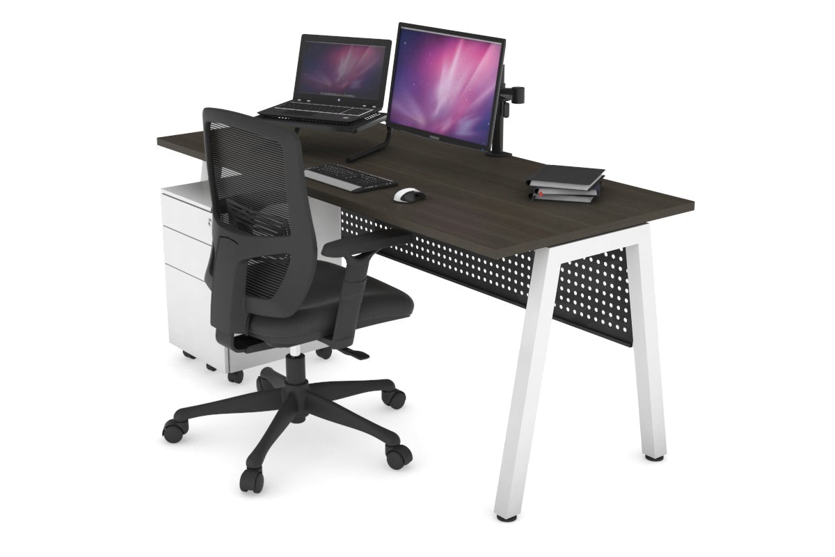 Quadro A Leg Office Desk [1200L x 700W] Jasonl white leg dark oak black modesty