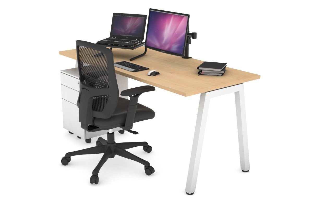 Quadro A Leg Office Desk [1200L x 700W] Jasonl white leg maple none