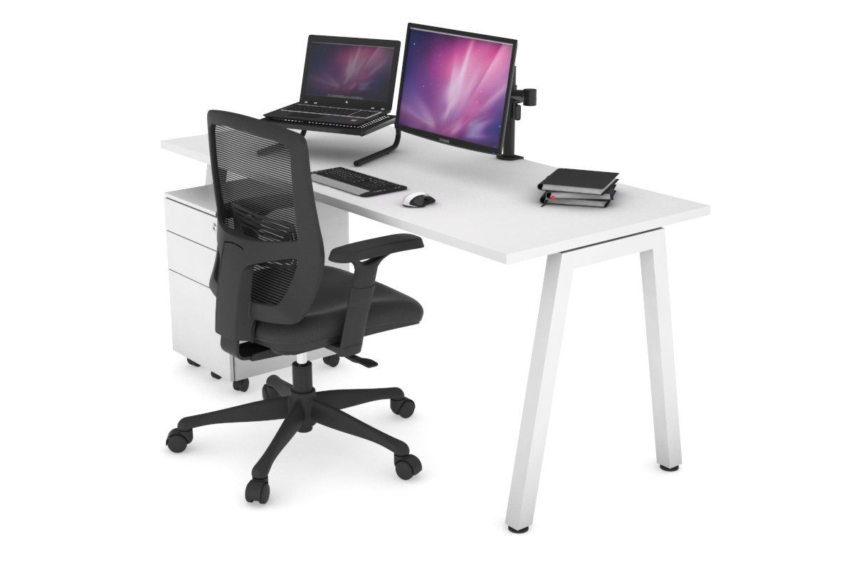 Quadro A Leg Office Desk [1200L x 700W] Jasonl white leg white none