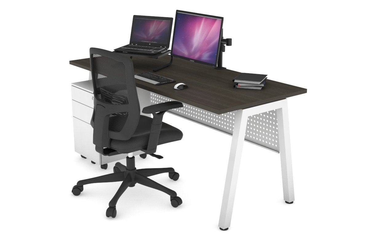 Quadro A Leg Office Desk [1200L x 700W] Jasonl white leg dark oak white modesty