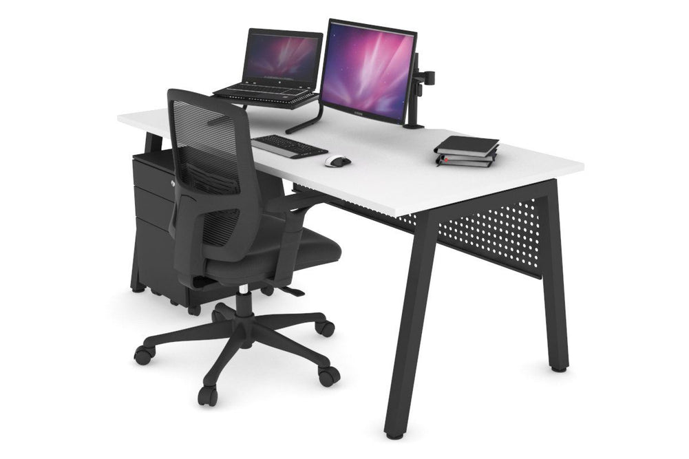 Quadro A Legs Office Desk [1200L x 800W with Cable Scallop]-black leg white black modesty