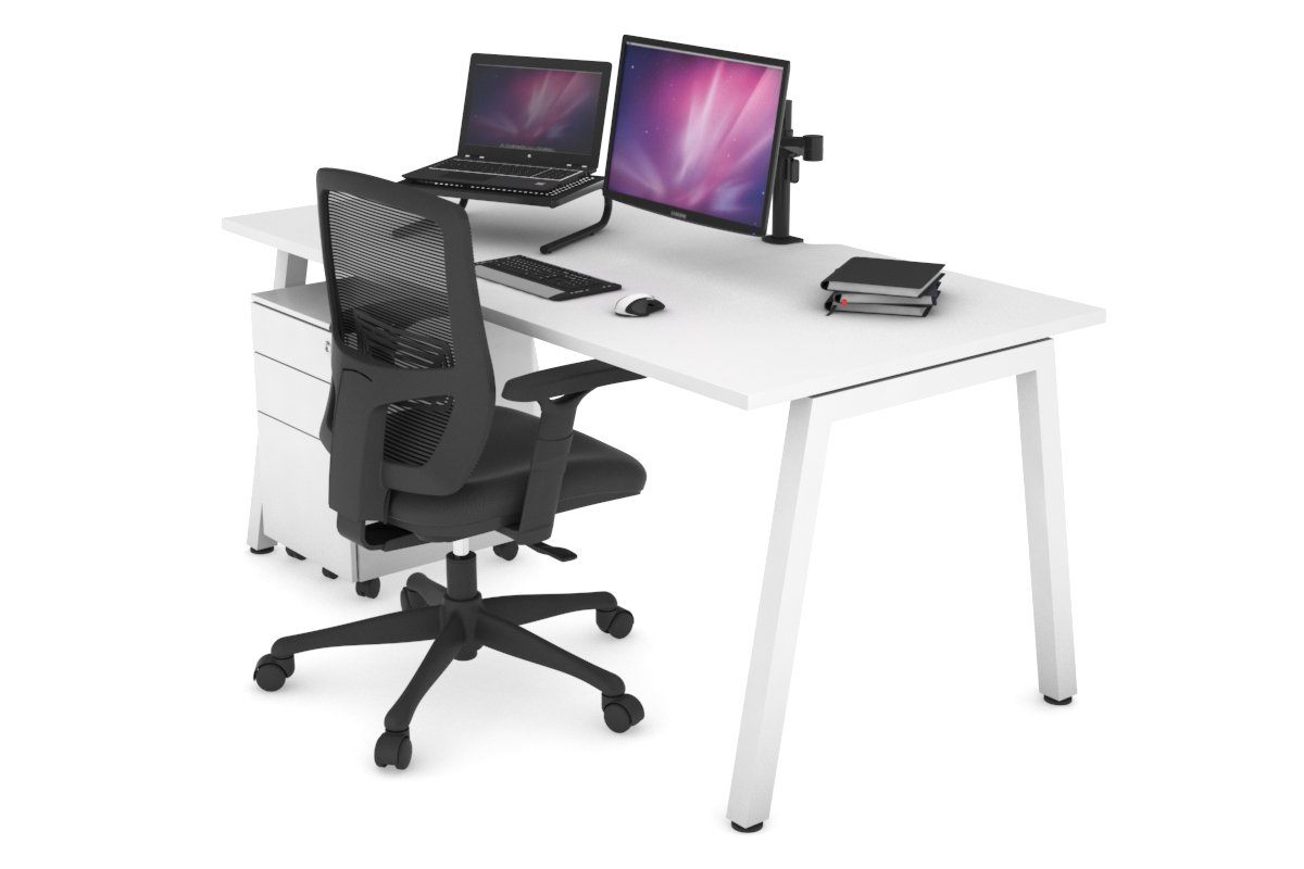 Quadro A Leg Office Desk [1200L x 800W with Cable Scallop] Jasonl white leg white none