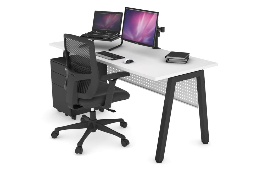 Quadro A Legs Office Desk [1400L x 700W]-black leg white white modesty