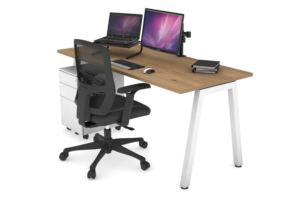 Quadro A Legs Office Desk [1400L x 700W]-white leg salvage oak none