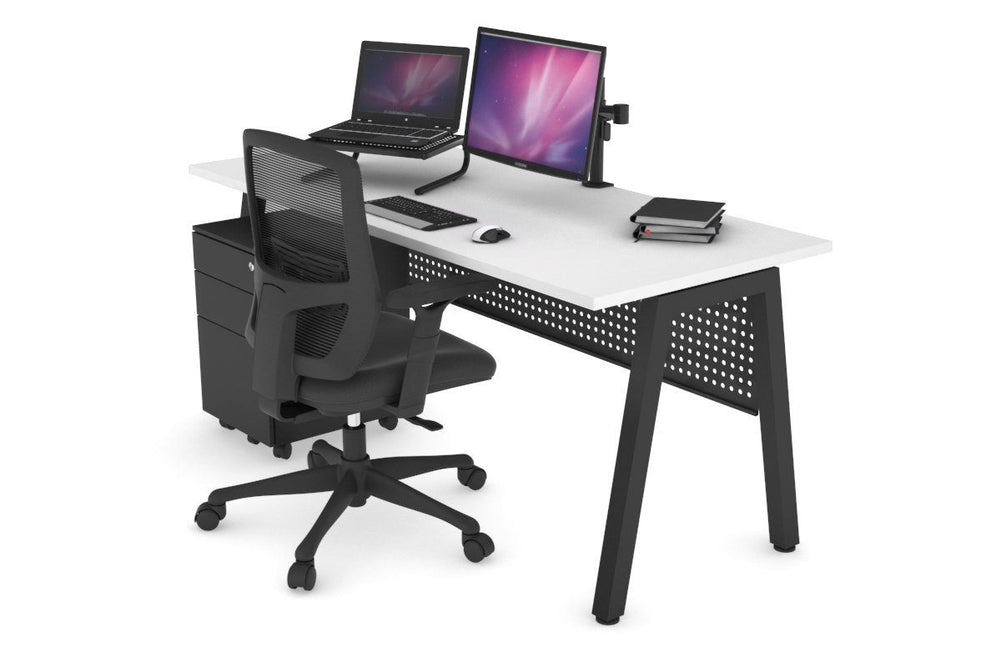 Quadro A Legs Office Desk [1400L x 700W]-black leg white black modesty
