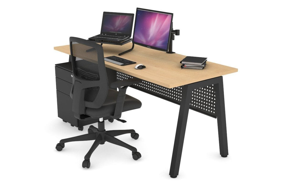 Quadro A Legs Office Desk [1400L x 700W]-black leg maple black modesty
