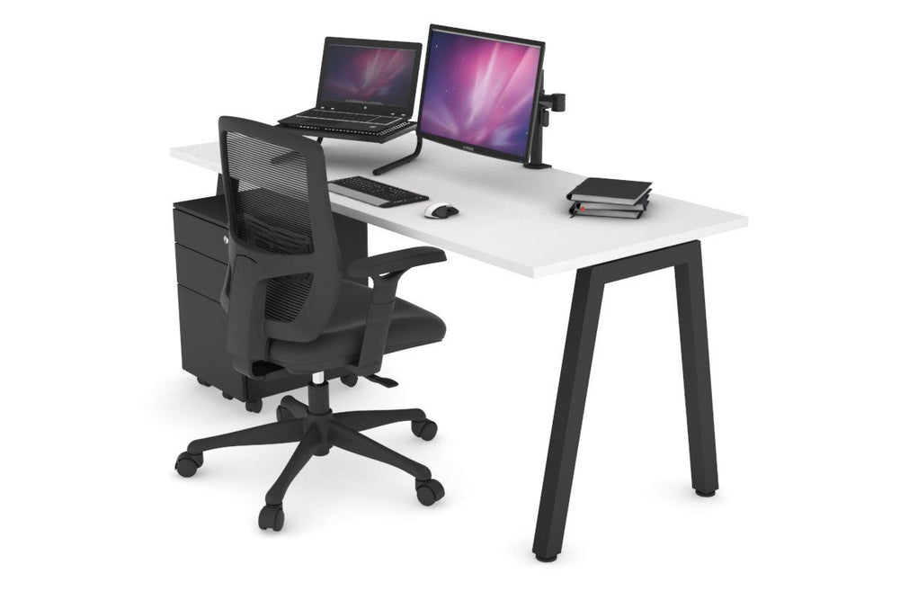 Quadro A Legs Office Desk [1400L x 700W]-black leg white none