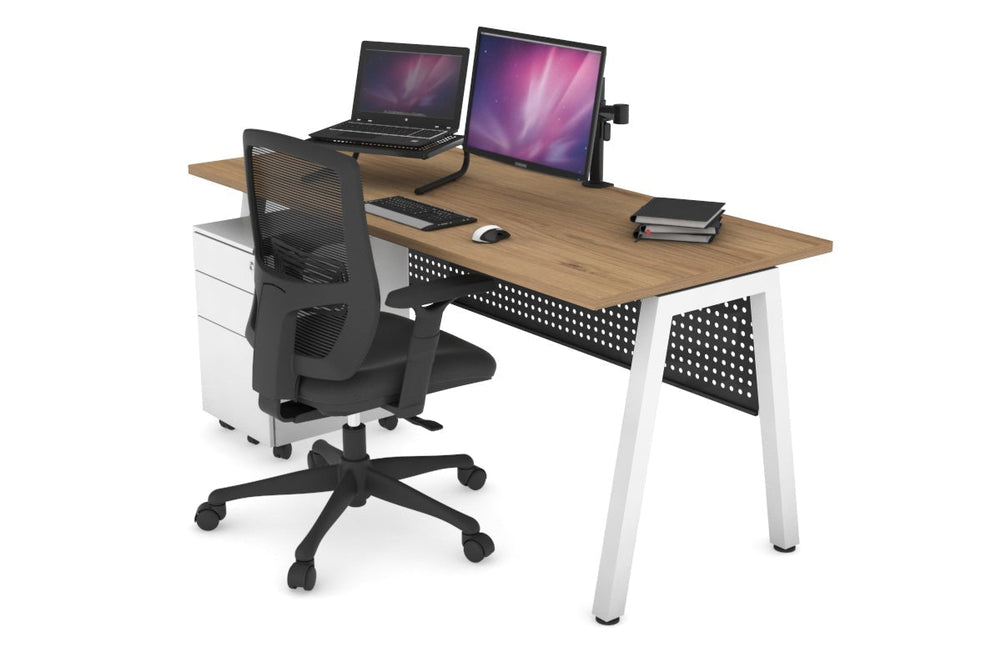 Quadro A Legs Office Desk [1400L x 700W]-white leg salvage oak black modesty
