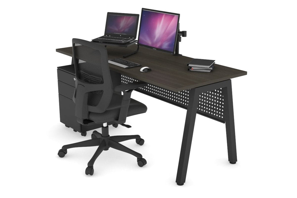 Quadro A Legs Office Desk [1400L x 700W]-black leg dark oak black modesty