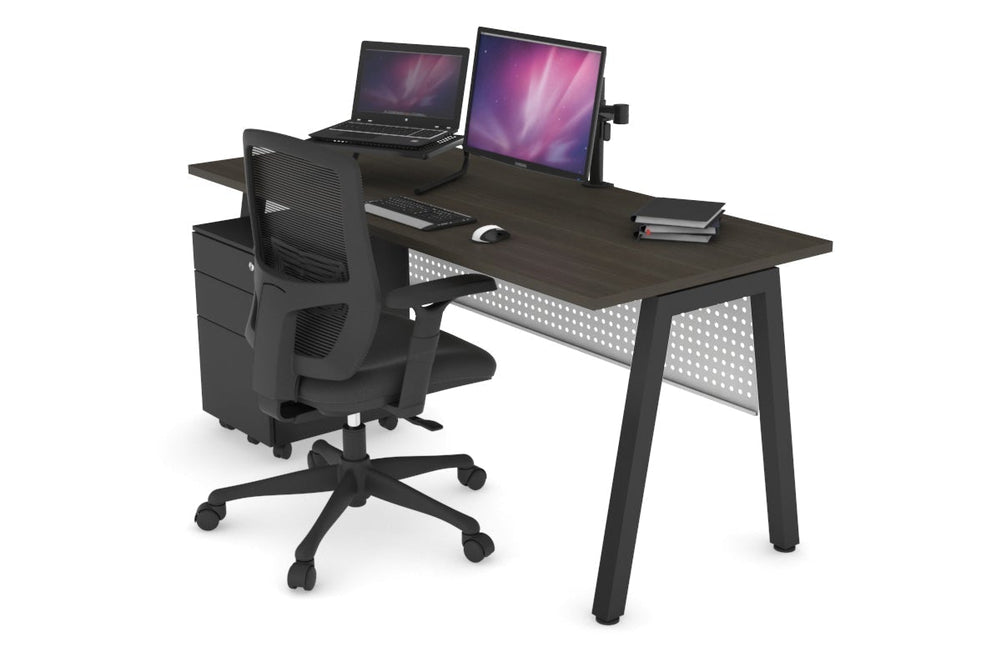 Quadro A Legs Office Desk [1400L x 700W]-black leg dark oak white modesty