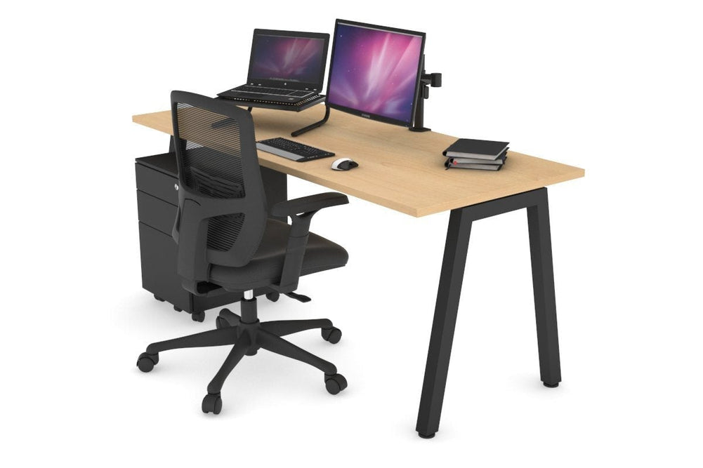 Quadro A Legs Office Desk [1400L x 700W]-black leg maple none