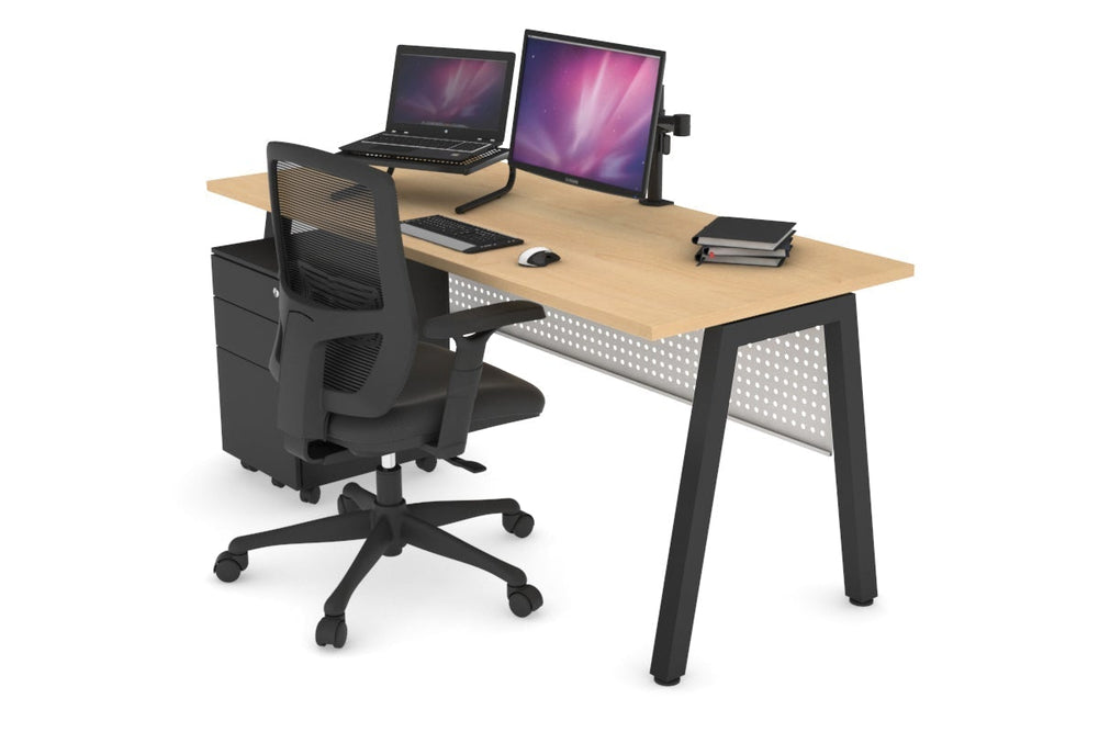 Quadro A Legs Office Desk [1400L x 700W]-black leg maple white modesty