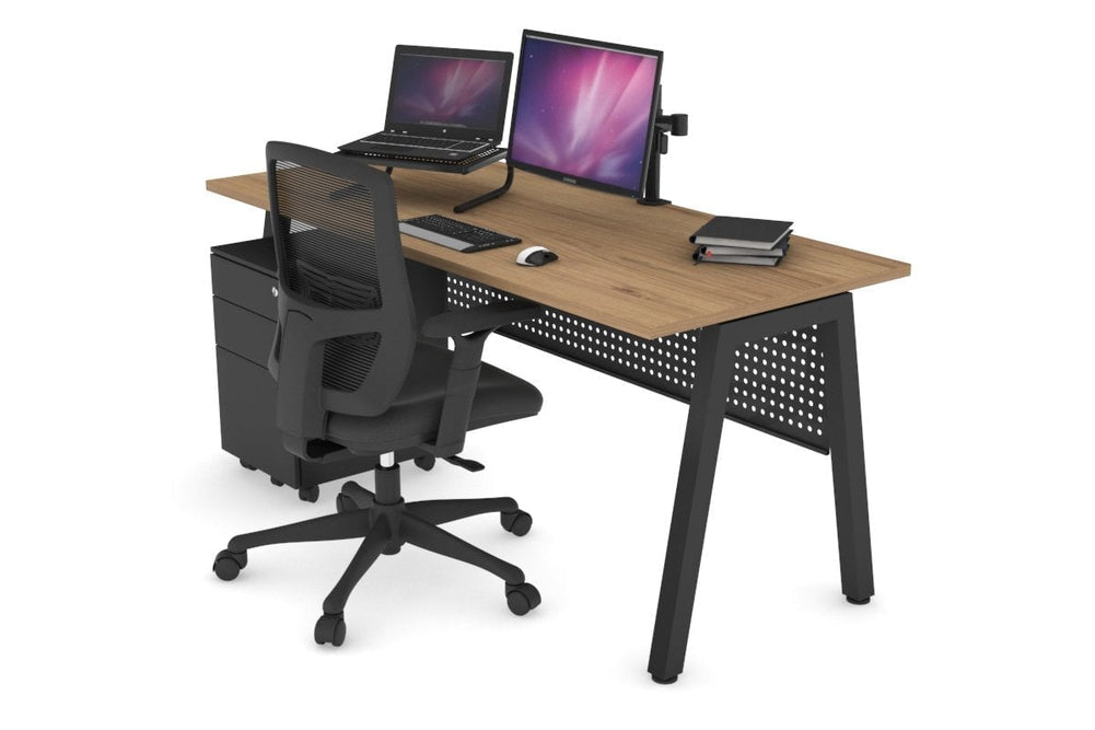 Quadro A Legs Office Desk [1400L x 700W]-black leg salvage oak black modesty