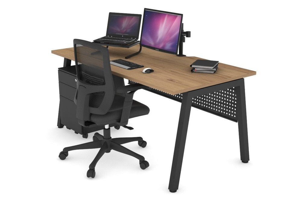 Quadro A Legs Office Desk [1400L x 800W with Cable Scallop]-black leg salvage oak black modesty