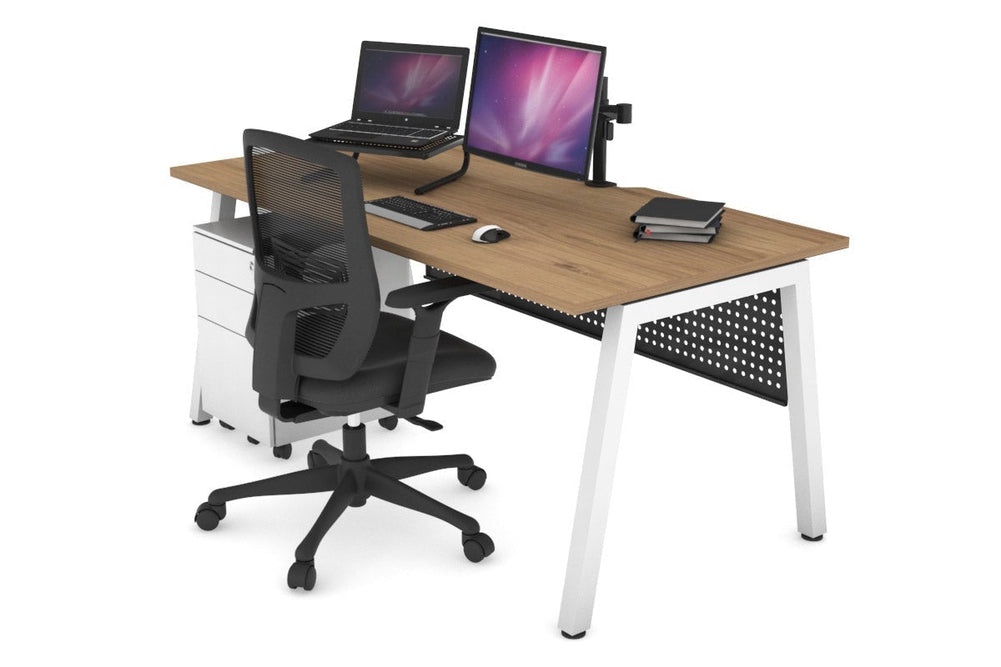 Quadro A Legs Office Desk [1400L x 800W with Cable Scallop]-white leg salvage oak black modesty