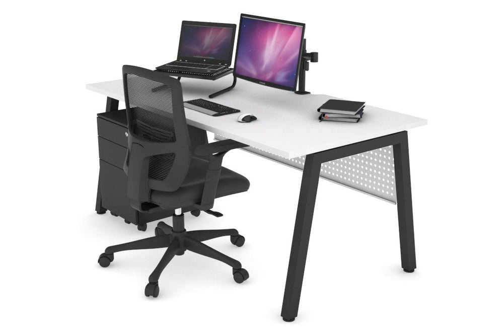 Quadro A Legs Office Desk [1400L x 800W with Cable Scallop]-black leg white white modesty