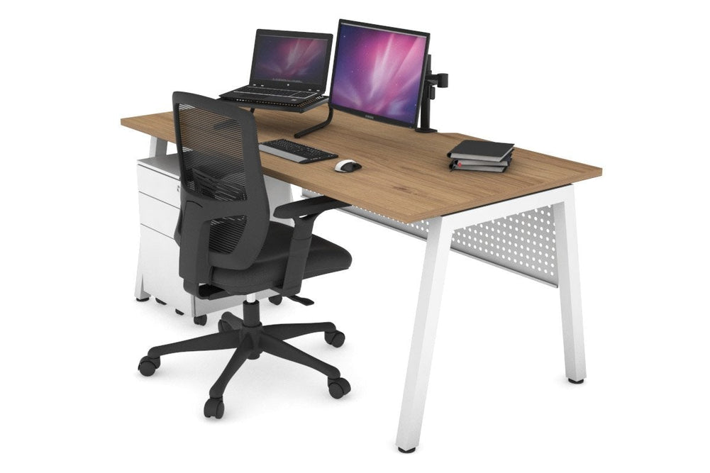 Quadro A Legs Office Desk [1400L x 800W with Cable Scallop]-white leg salvage oak white modesty