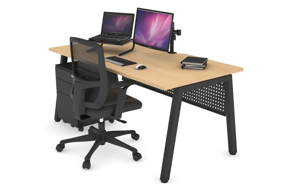 Quadro A Legs Office Desk [1400L x 800W with Cable Scallop]-black leg maple black modesty