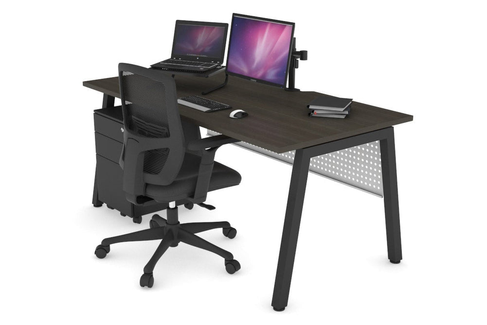 Quadro A Legs Office Desk [1400L x 800W with Cable Scallop]-black leg dark oak white modesty
