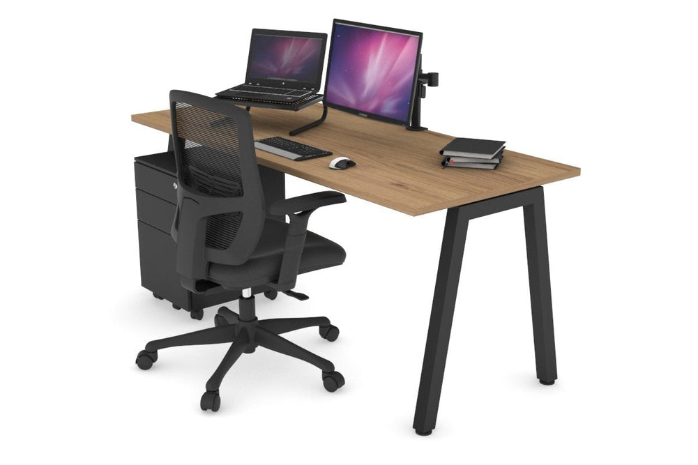 Quadro A Legs Office Desk [1400L x 800W with Cable Scallop]-black leg dark oak white modesty