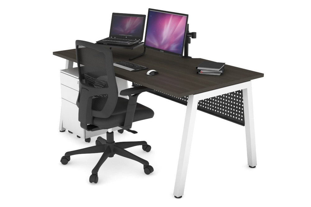 Quadro A Legs Office Desk [1400L x 800W with Cable Scallop]-white leg dark oak black modesty
